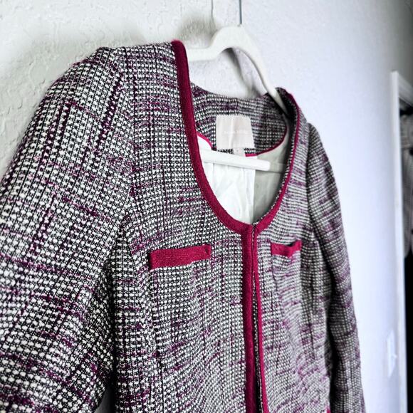BANANA REPUBLIC Blazer 10 Tweed Single Neck Closure Open Front Satin Lined - Picture 7 of 13